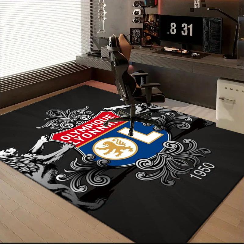Lyon Football Crest Design Printed Office Carpet Chair Cushion Entryway Rug, Rugs for Living Room, Bedroom Christmas gifts