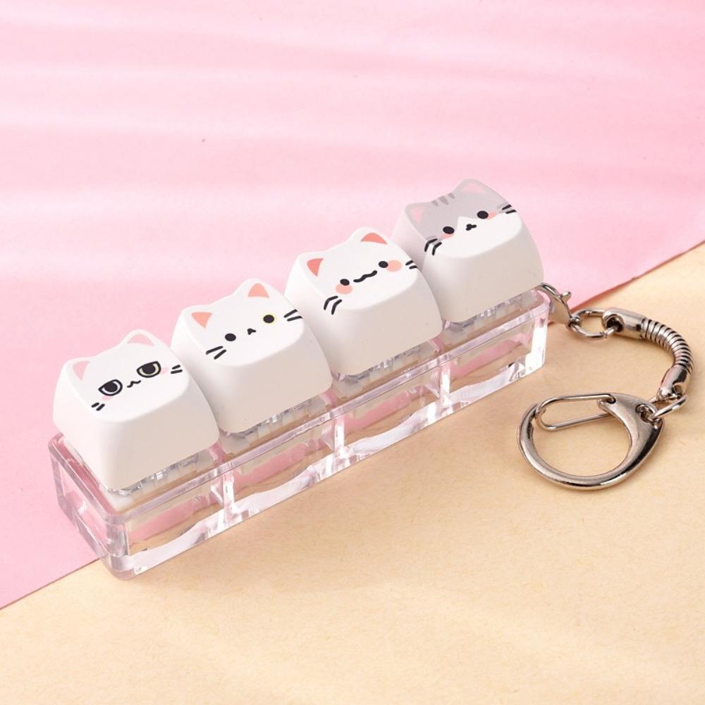 Creative Cat Fidget Keychain 4 Keys Keycap Keychain Cat Mechanical Keyboard Keyring Kitten Fan