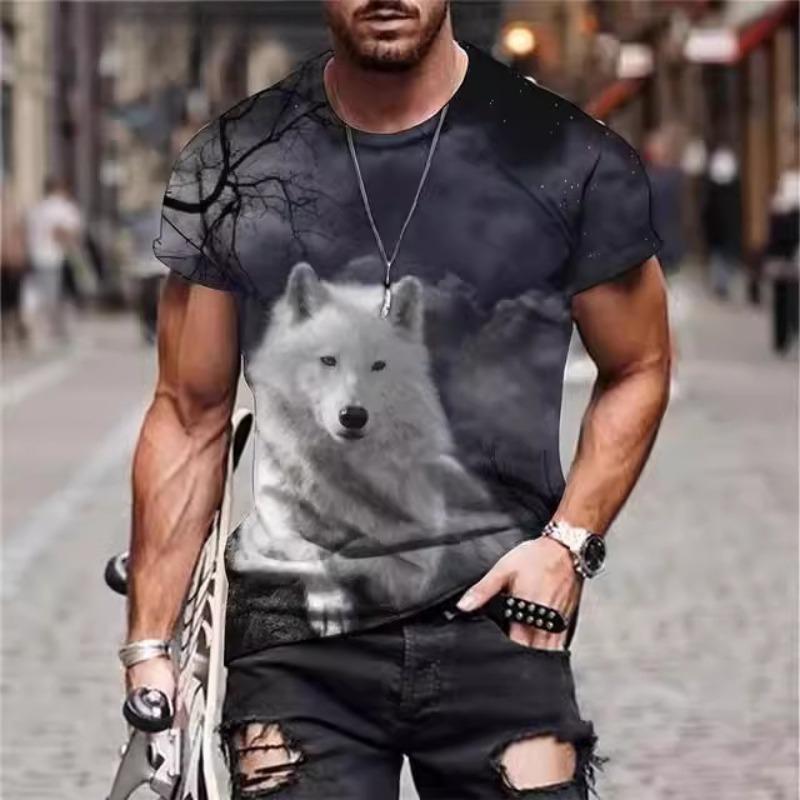 Футболка большого размера с принтом волка 3D для мужчин, летняя мода, уличная свободная повседневная рубашка с круглым вырезом и короткими рукавами, футболки для мужчин