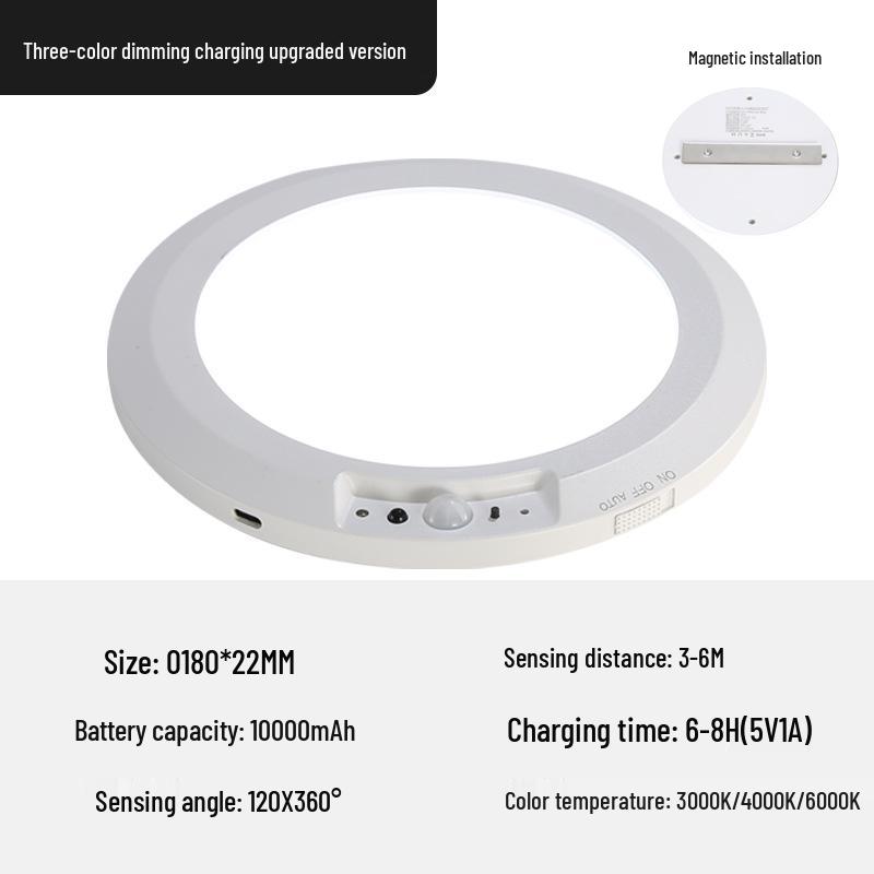 Wireless LED Ceiling Light with Motion Sensor & Remote, USB Rechargeable for Hallway, Cloakroom, or Balcony.