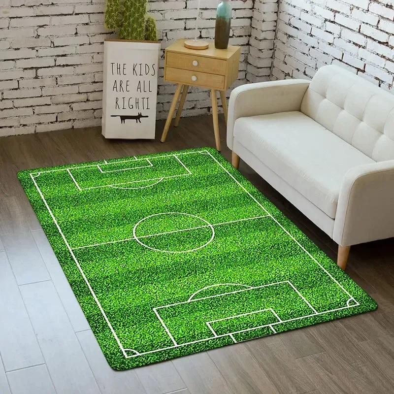 3D Fire Soccer Ball Football Field Rug Living Room Bedroom Sports Non-Slip Carpet Look Ideal Gift for Football Enthusiasts