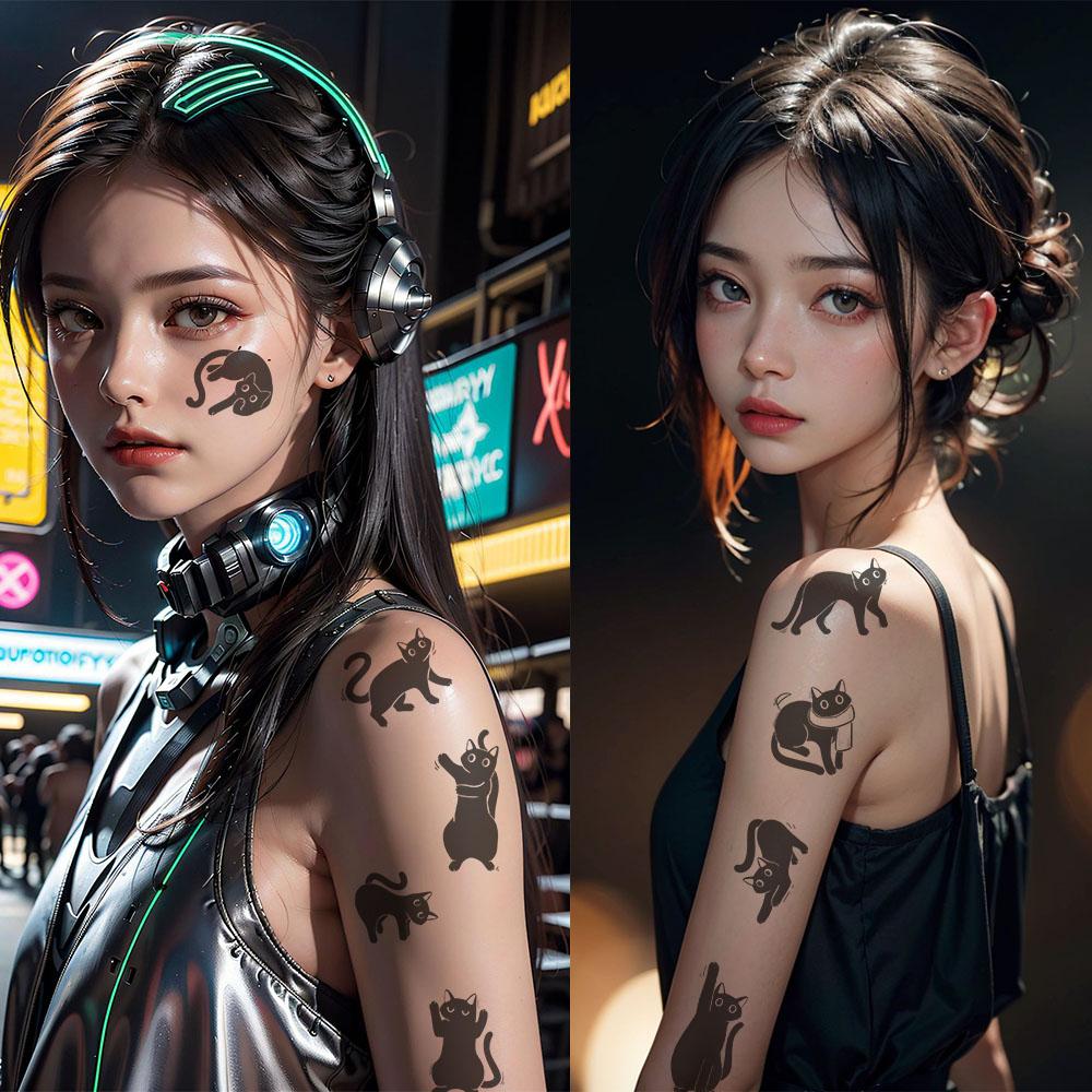 10 листов мультяшных милых черных кошек, наклейки-татуировки для рук, тела, декоративные водонепроницаемые наклейки-татуировки для детей, креативные игрушки, подарки