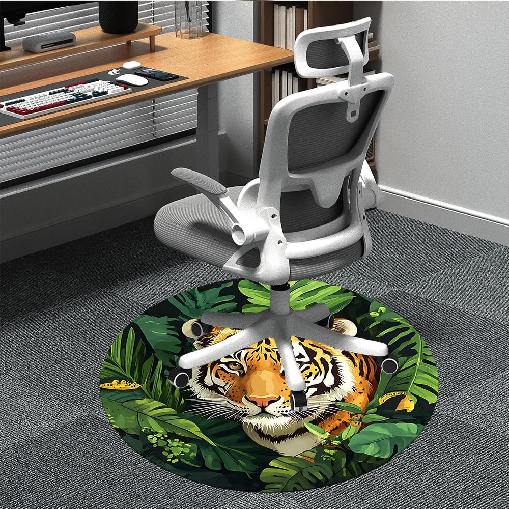 1pc Tiger Jungle Print Chair Carpet for Office Non-Slip, Machine Washable Rug for Office, Room - Holiday Decor, Machine Made yy251016125