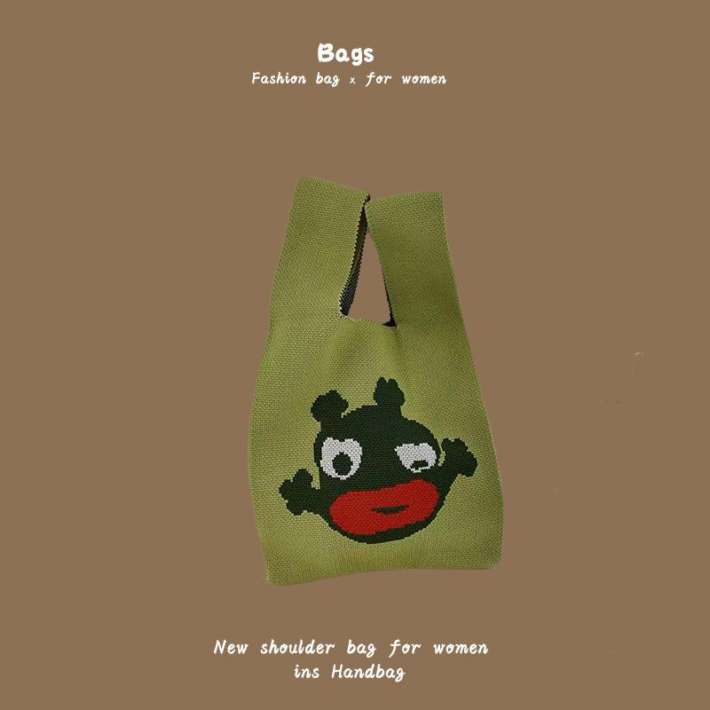 Ins Trendy Handbag Женская вязаная шерстяная сумка-ведро Ручная переноска Повседневная сумка-тоут Коробка для ланча