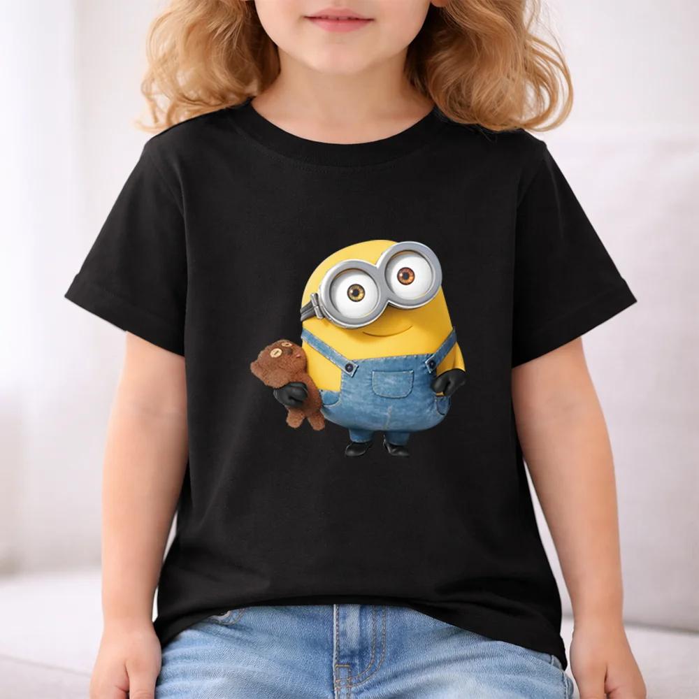 Fun Yellow Man Summer Children's T-shirt with Print for Outdoor 100% Pure Cotton Boys and Girls Comfortable Short-Sleeved Shirt