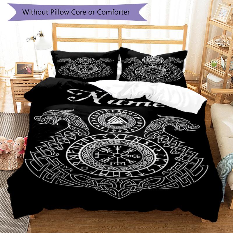 3pcs Custom Name Viking Bedding Set Duvet Cover Closure Includes 1 Duvet Cover & 2 Pillowcases, Soft and Comfortable for All Seasons.