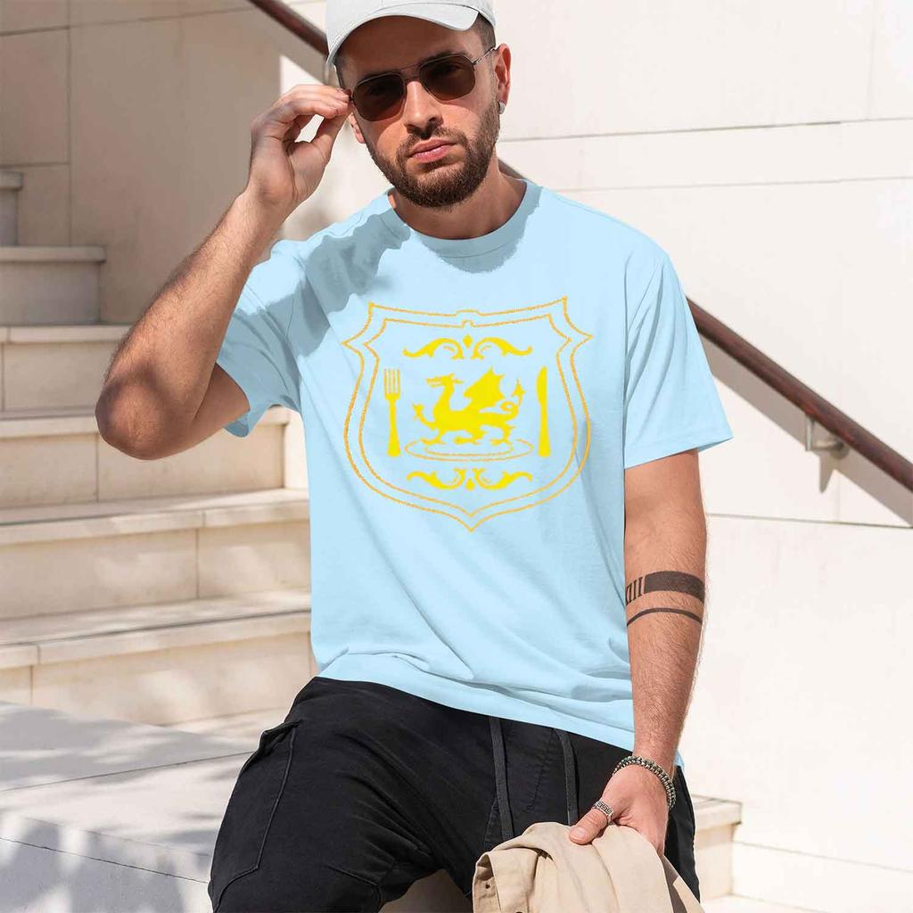 Crest Design Unisexs Tshirt Dragon And Utensils Herald Shield Summer Casual Wear Gift For Him 2026 New Model Shortsleeve Crewnec