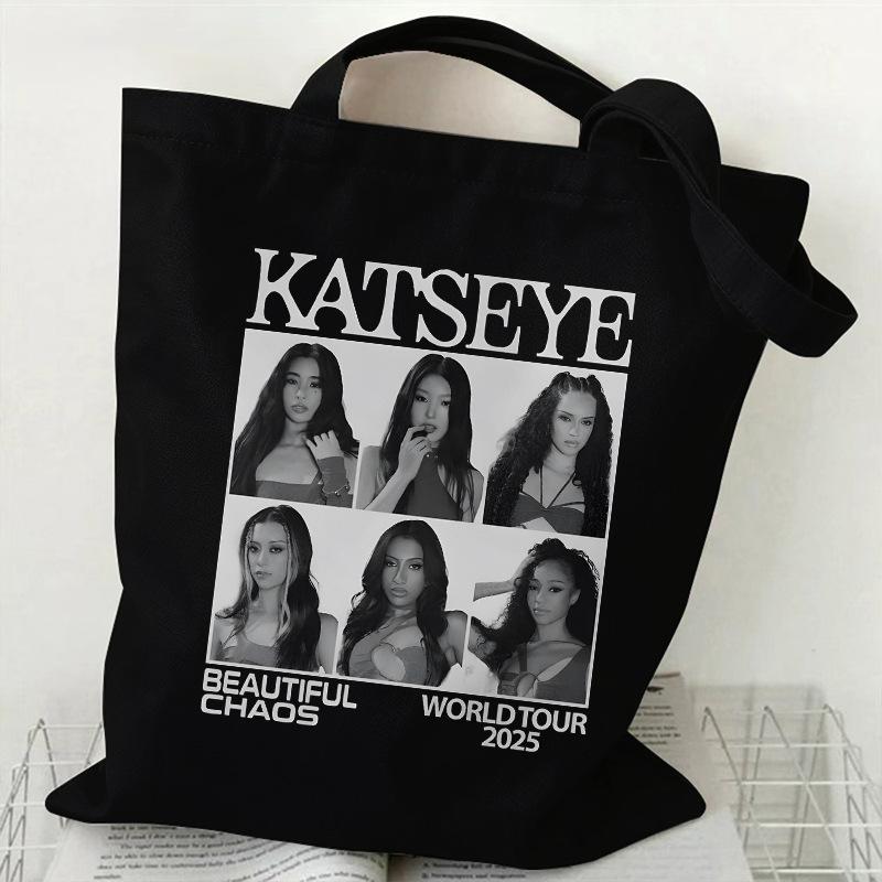 KATSEYE Canvas Tote Bag Retro Girl Group Print Large Capacity Shoulder Bag Handbag Fashion Versatile Shopping Tote 60123-5