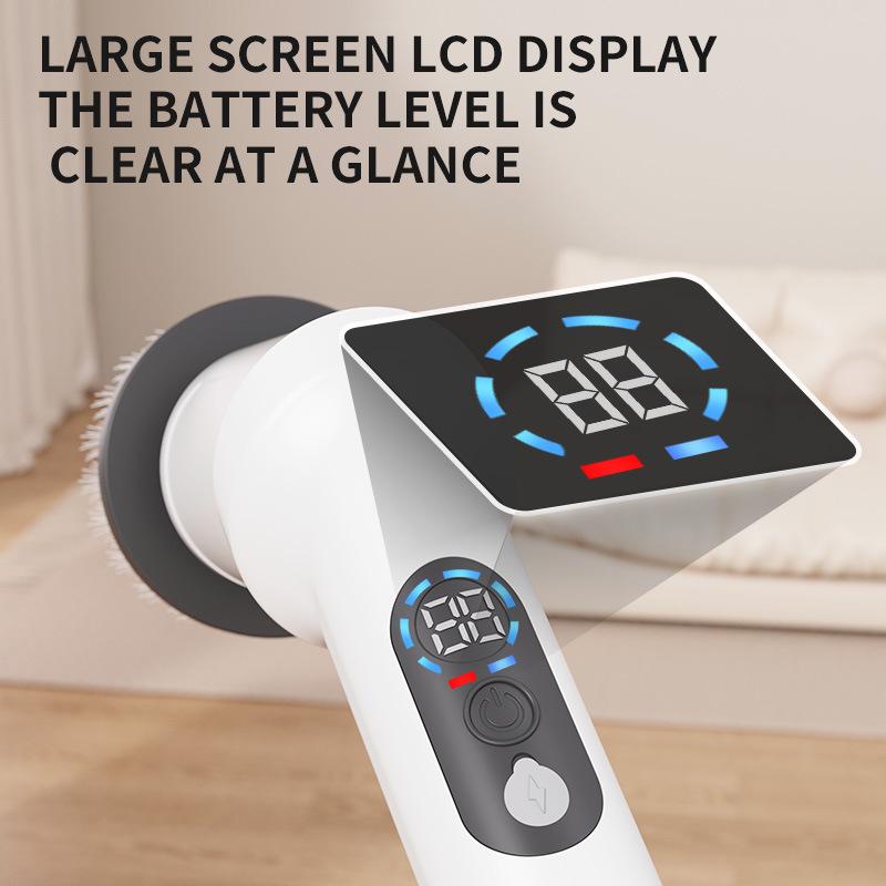 Multi-Functional Electric Cleaning Brush for Kitchen & Bathroom with Telescopic Handle and Digital Display