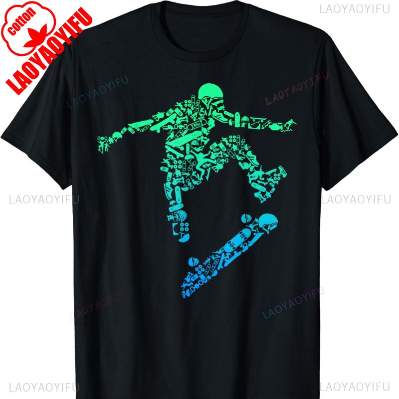Skater Skateboarding Helmet Gear Skateboard Skateboarder pattern TShirt Trending Boy Commuter Crewneck tops tee shirt short
