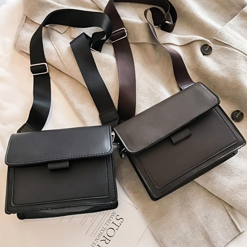 Винтажная однотонная женская сумка через плечо, простая текстура, универсальный широкий плечевой ремень, модная маленькая квадратная сумка, съемный регулируемый плечевой ремень