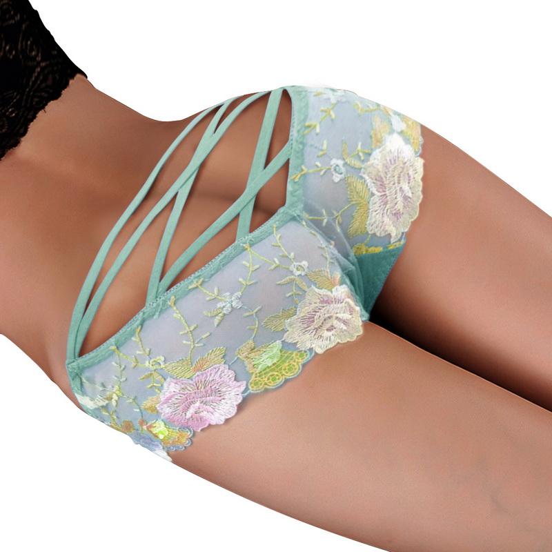 Women Sexy Hollow Briefs Mesh Transparent Underpants Underwear Lace Embroidery Panties Bandage Erotic Briefs Lingeire