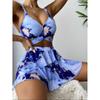 Three Pieces Marble Print Halter Micro Triangle Bikini Swimsuit Women Beach Skirt Swimwear Summer Beach Bathing Suit Bikini Set