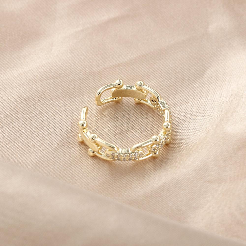 Rhinestone Geometric Twist U Shaped Buckle Women Rings Zircon Finger Rings Korean Style Open Rings