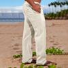 Men's Linen Trousers Summer Beach Pants Drawstring Stretch Waist Straight Leg Comfortable Outdoor Casual Pants