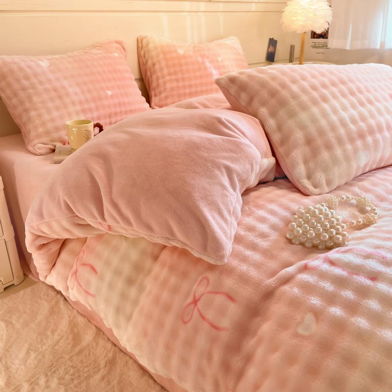 Однотонный молочный флис, четырехсекционный пододеяльник, флисовая утолщенная двухсторонняя простыня