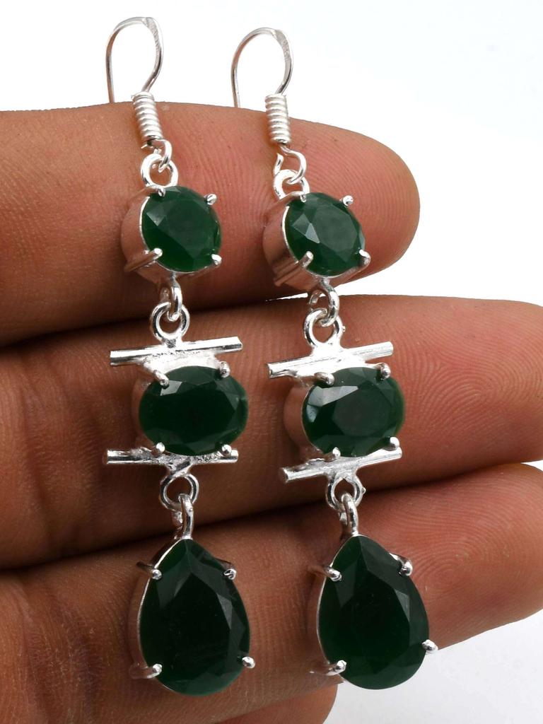 Simulated Emerald Gemstone Ethnic Handmade Drop Dengle Earring Jewelry ER 255