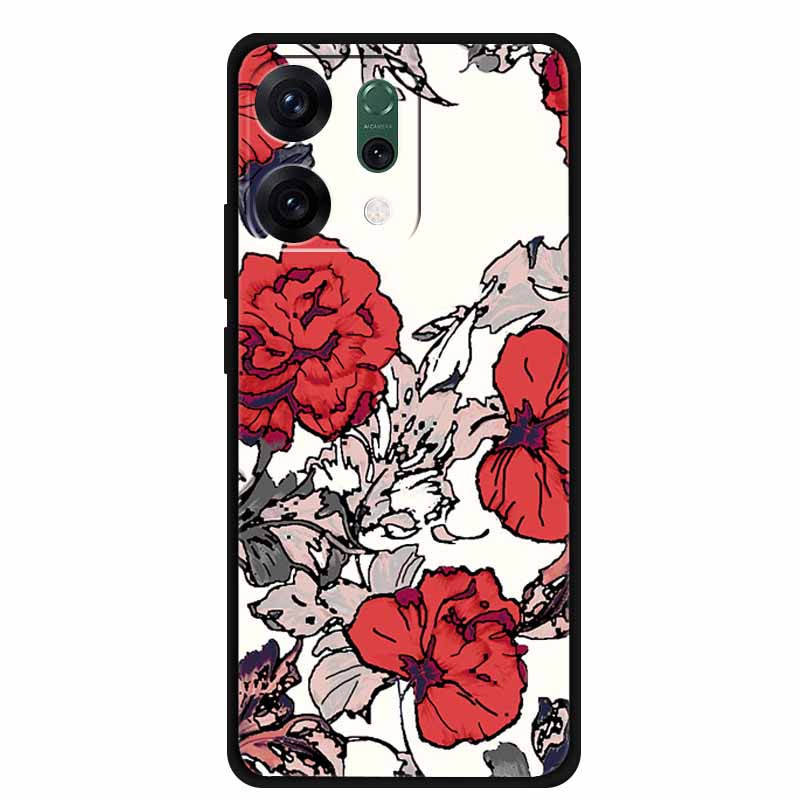 For Oppo Reno 14 5G 3D CaseRelief Flowers Emboss Phone Cover For Oppo Reno 14 Black Silicone Shockproof Soft Fundas Protector