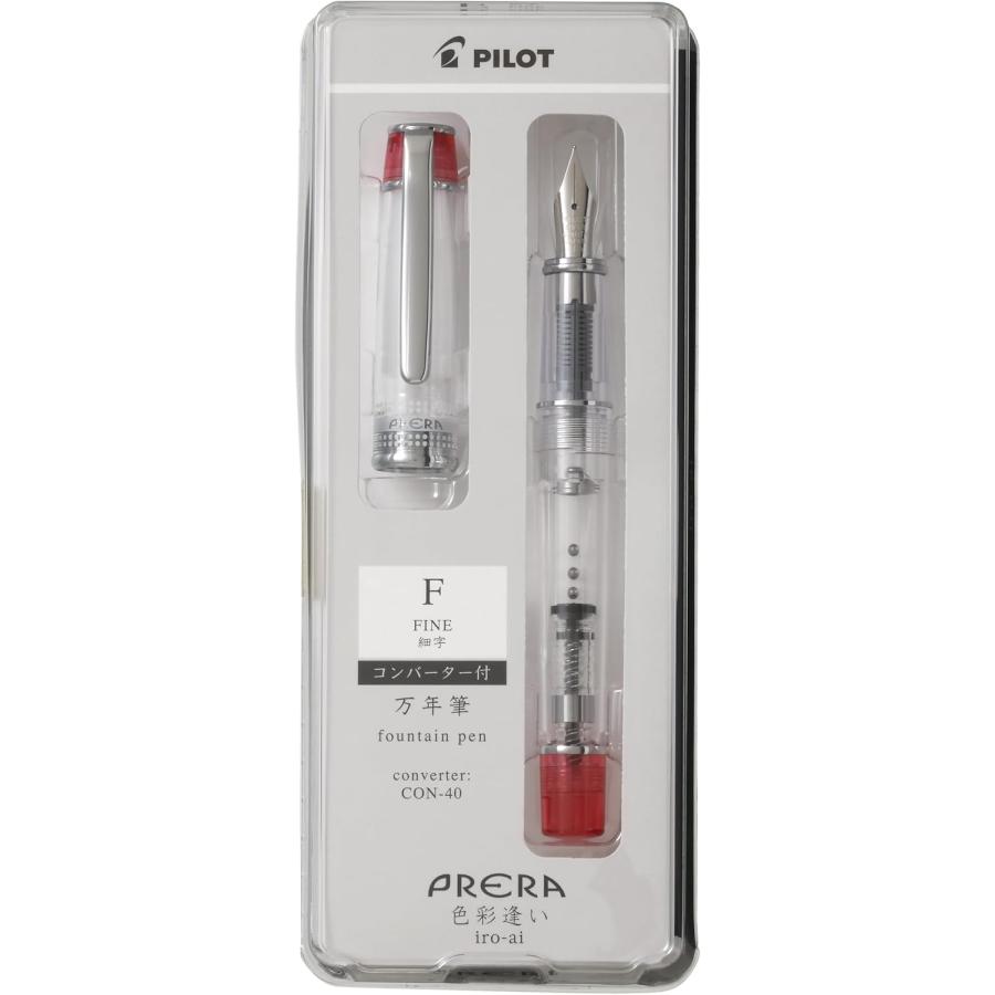 Pilot Prera Iro-Ai Fountain Pen Clear Red Fine Nib P-FPR-1-TR-F +CON-40