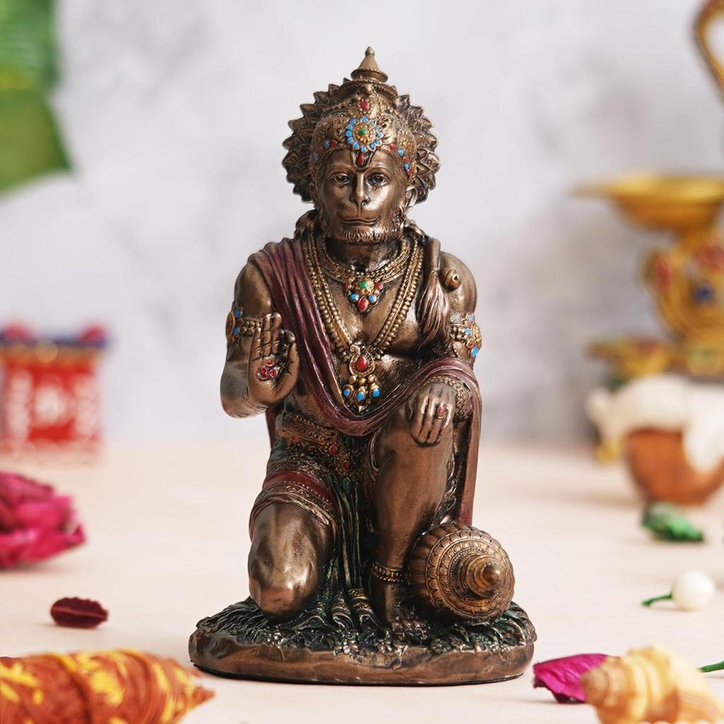 Golden Resin Hanuman Ji Murti for Blessing Lord Hanuman Idol for Car Dashboard Home Office Hanuman Statue Gift for Diwali Hanuman Jayanti Ram Navami