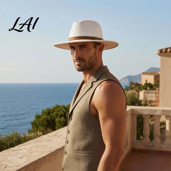 Outdoor Hiking Headwear Wool Felt Fedora Hat Unisex Panama Hat with Faux Leather Band Thickened Wide Brim Vintage Trilby for Women Men Autumn Winter