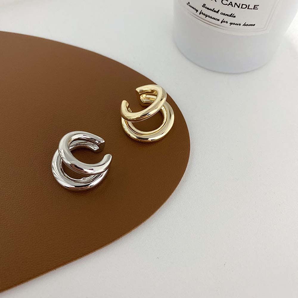 Jewelry Double Circle Multi-layer Gold Color Korean Style Round Earrings Hoop Earrings Ear Clips