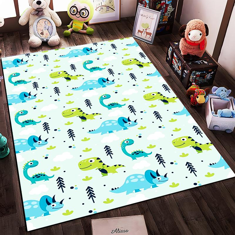 Cute Cartoon Dinosaur Pattern Rug for Kids Non-slip rug suitable for living room and bedroom sofas.