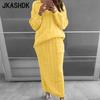 2PCS Sweaters+Dresses YYFS Women's Fashion Casual Solid Color Print Autumn Winter Long Sleeve O-Neck Sweater Casual Dresses