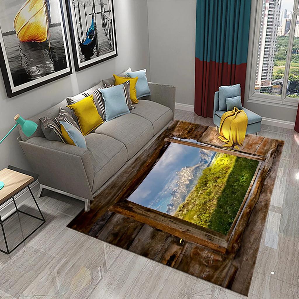 3D Современный ковер с пейзажем за окном Красивый вид за окном Коврики Кухня Ванная Нескользящий коврик Ковры для декора гостиной и спальни