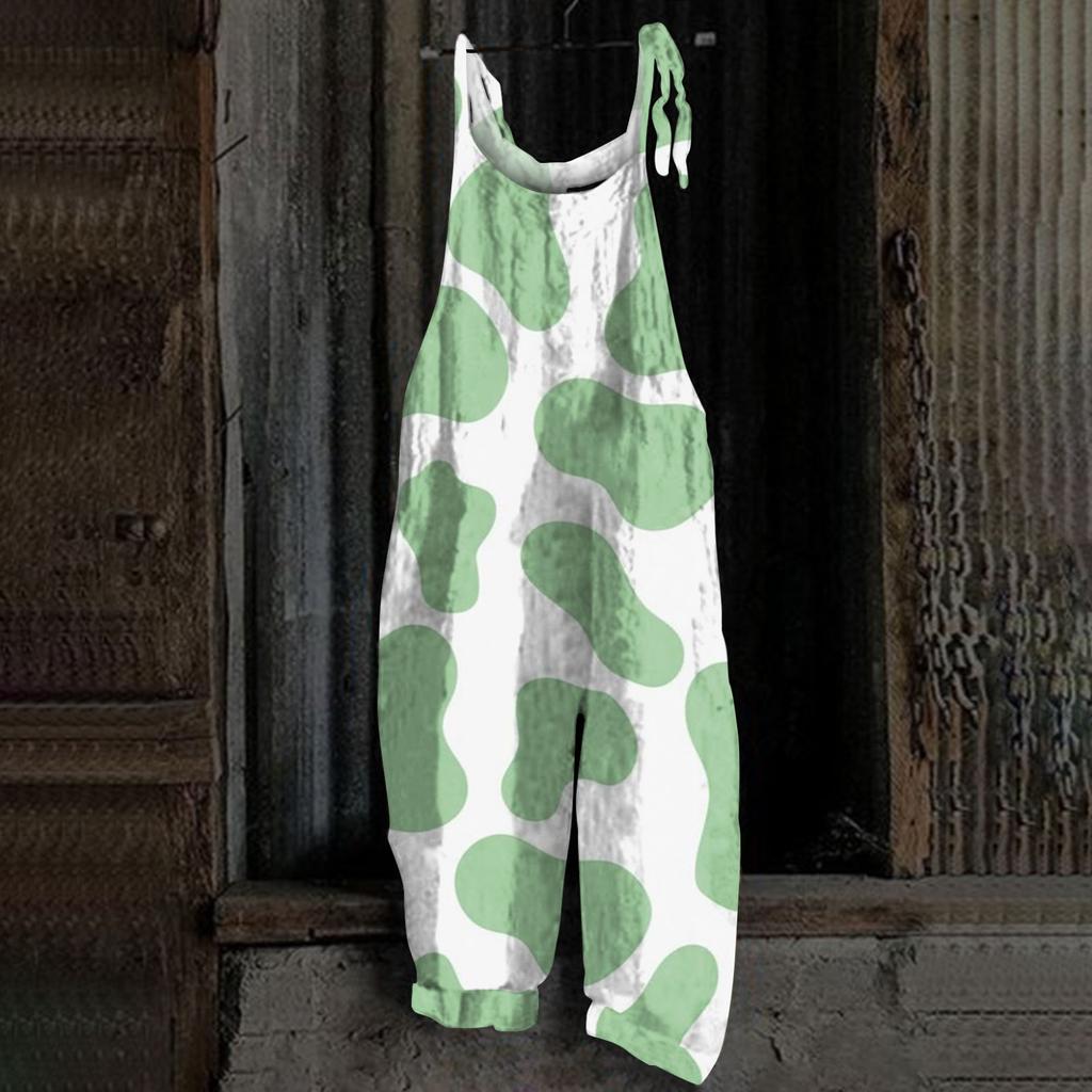 Женский комбинезон с принтом, повседневные свободные ретро-бретельки из хлопка и льна