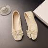 Тканевые балетки Летние Новые Квадратный носок Мелкий вырез Пайетки Кружево Бант-бабочка Мягкая подошва Нескользящие Большой размер Низкие туфли