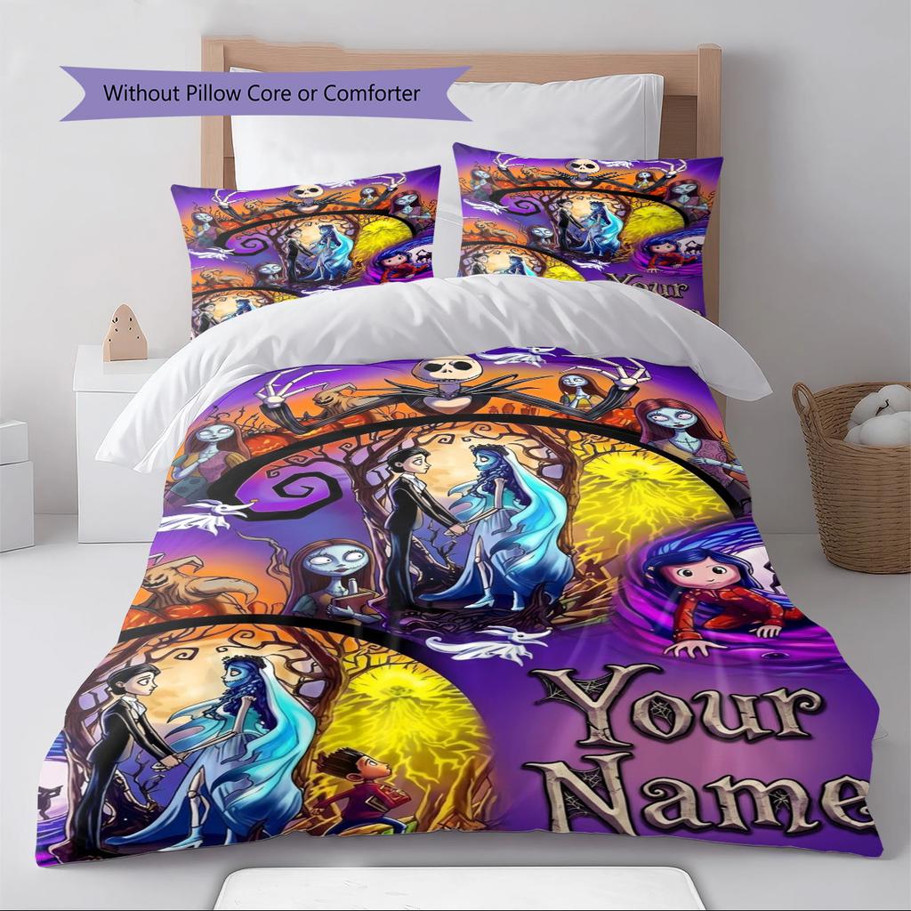 Name Custom Cartoon Coraline Pattern Bedding Set Quilt Cover Pillowcase Home Decor Gift (1 * duvet cover + 2 * pillowcase, without core)