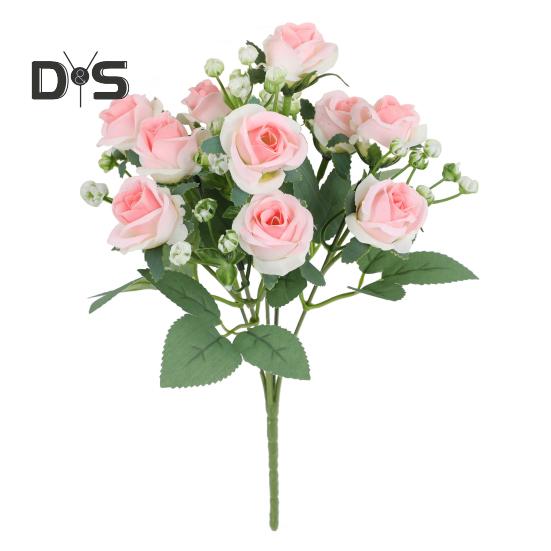 Искусственный букет роз с зелеными листьями на стебле Реалистичные многоразовые искусственные цветочные растения Украшение дома Свадебная вечеринка Фото