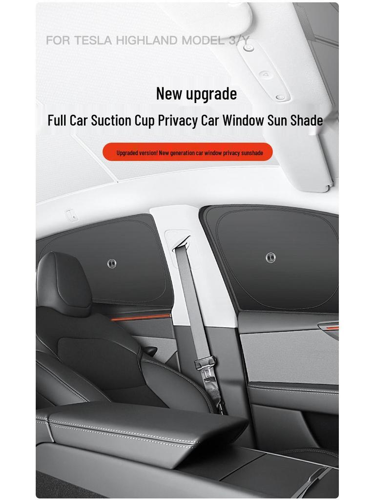 Tesla Model 3/Y Camping Privacy Sunshade with Suction Cups - Opaque, Anti-Peeping Side Panel