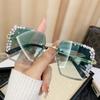 Brown large frame trimmed sunglasses women's high-end face small diamond-encrusted sunglasses casual photo sunglasses