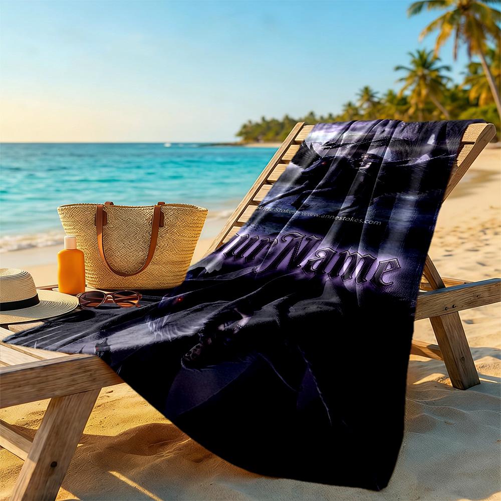 Gothic Illustrations Personalized Name Beach Towel High Absorbency & Quick-Dry Suitable for Swimming Gym Camping Yoga Vacation