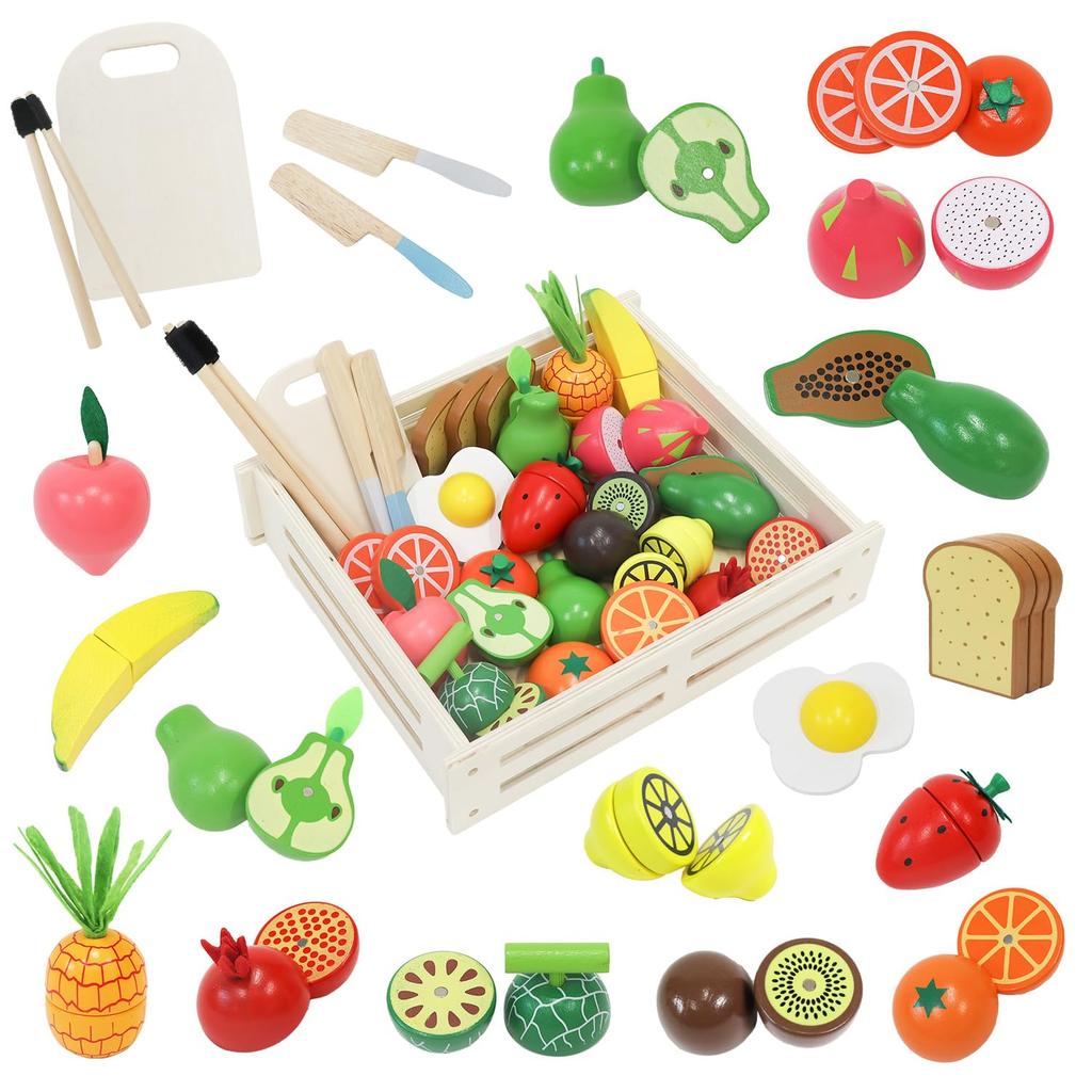 Sanitation Law Rocotto Wooden Pretend Play Set with Magnetic and Velcro Includes and Fruit Storage Large Capacity Play Toy Wooden Educational Cutting