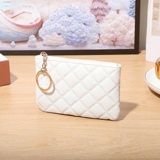 Women Wallet Portable Mini Faux Leather Smooth Zipper Key Ring Cards Holder