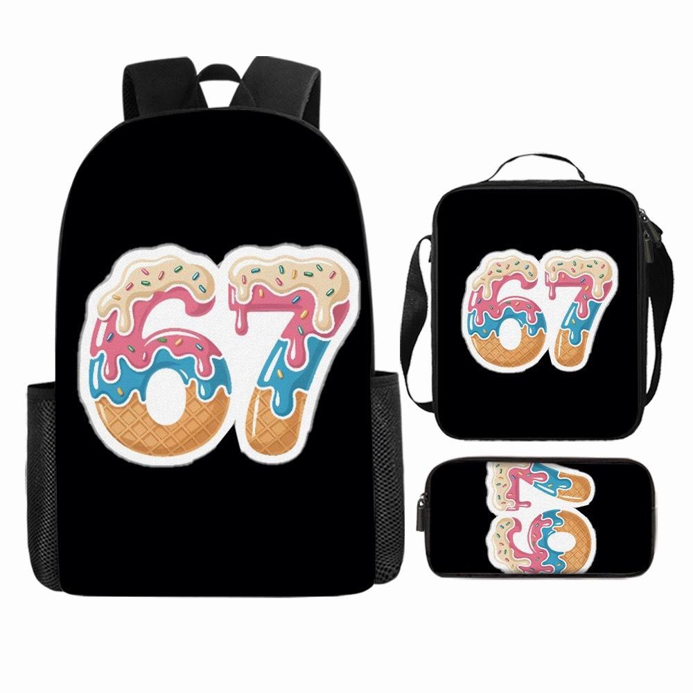 Luxury Popular Cool Novelty 67 six seven 3D Print 3pcs/Set pupil School Bags Laptop Daypack Backpack Lunch bag Pencil Case