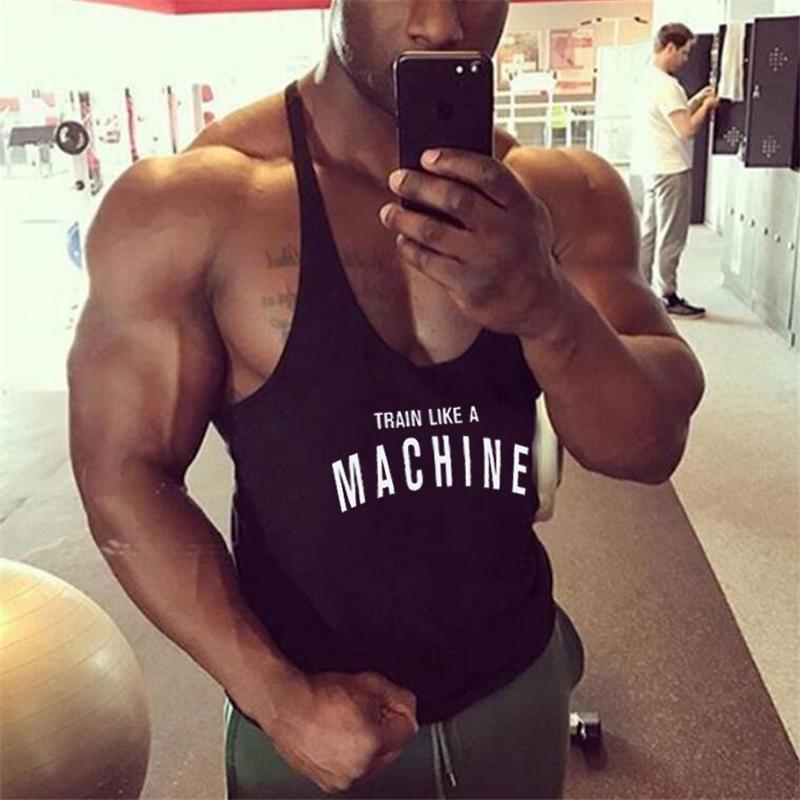 Muscleguys Mens Bodybuilding Round Neck Racerback Letter Printed Spaghetti Straps Tank Tops
