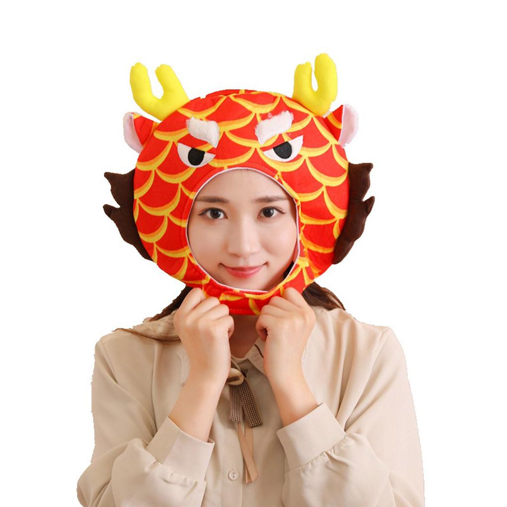 Chinese New Year Headgear for Adult 3D Dragon Hat for Boys Girls Cartoon Plush Hat Festival Celebration Party Headpiece