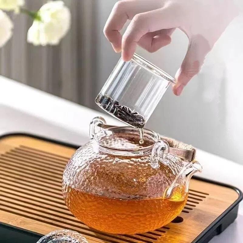 Чайник из термостойкого стекла ручной работы в китайском стиле с дизайном цветущей сливы – Жаропрочный чайник для цветочного чая с верхней ручкой