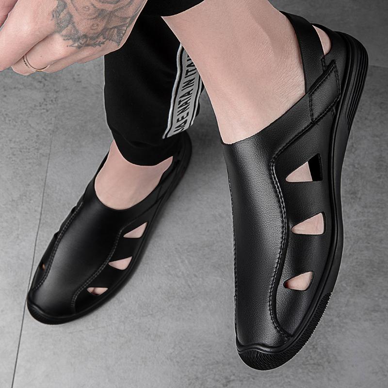 2024 Man Lightweight Sandals Summer Breathable Outdoor Sandals Convenient Slip On Beach Shoes Comfortable Leather Walking Shoes