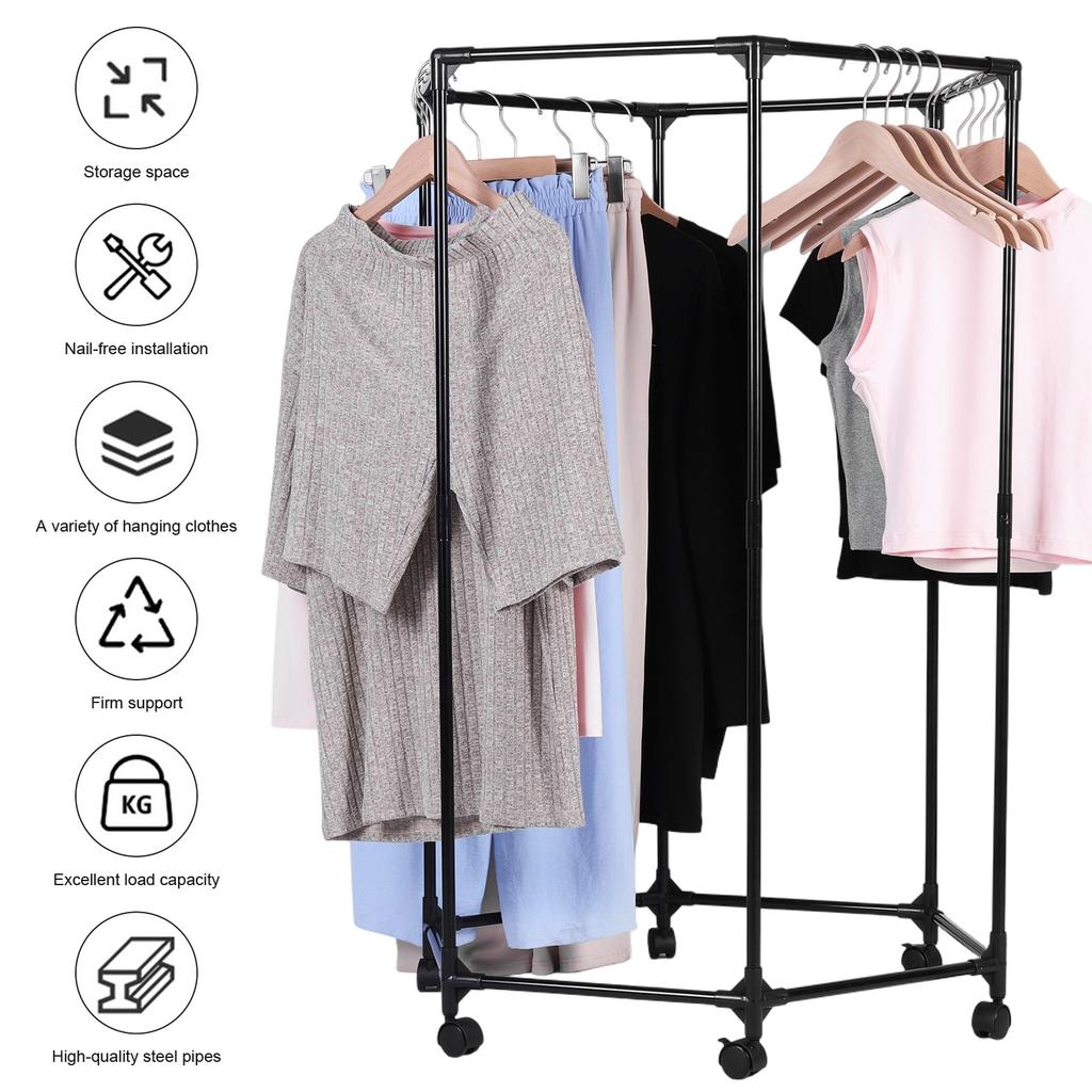 Шестиугольная Сверхпрочная Вешалка для Одежды на Колесах Передвижная Вешалка для Одежды Стойка для Гардероба Стенд для Вывешивания Одежды Платьев Пальто