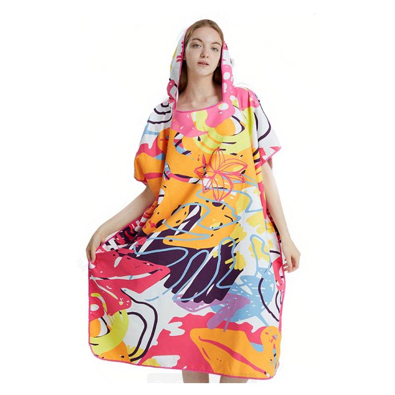 Colorful Quick-Dry Hooded Towel Cape for Beach, Bath, and Pool