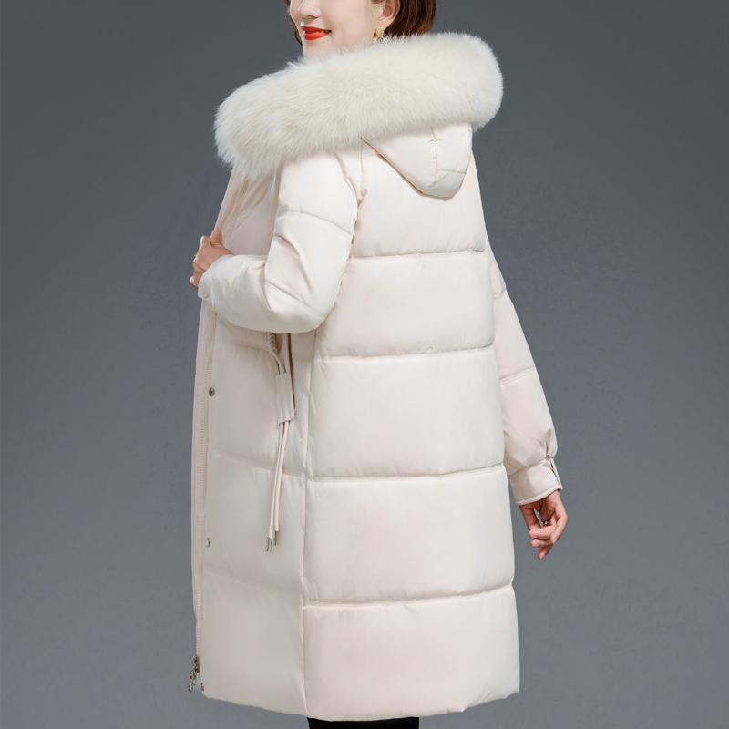 Middle Age Woman Winter Long Coats Hooded Faux Fur Collar Casual Thick Warm Parkas Women's Jackets