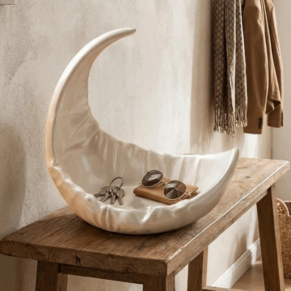 Minimalist Earrings Ring Display Dish Moon-Shaped Decorative Plate Entryway Decor