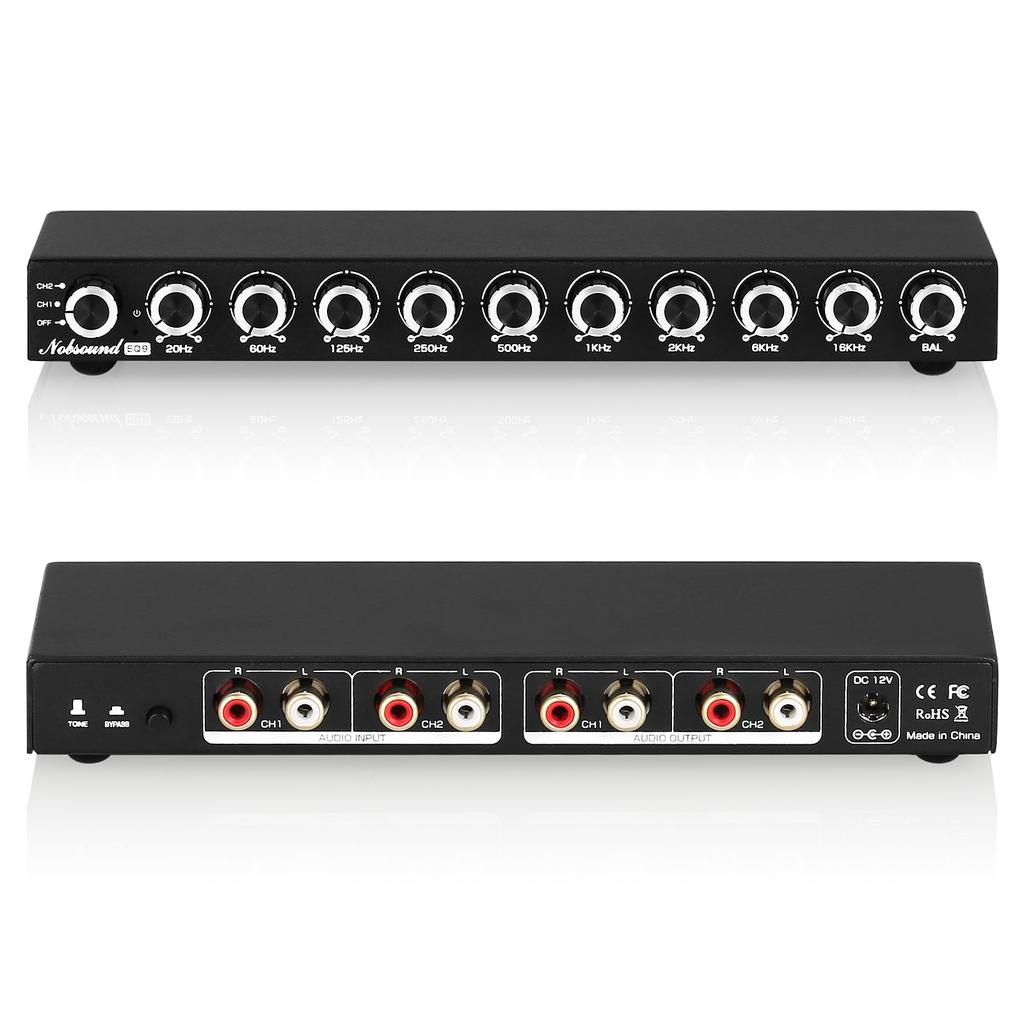 Nobsound HiFi 9 Band Stereo EQ Preamp Analog Equalizer Audio Processor for Home/Car