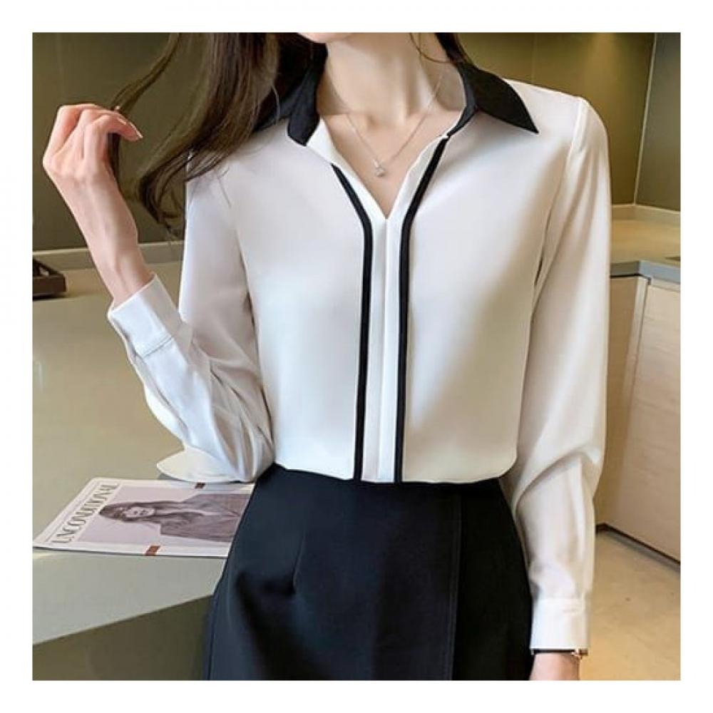 Navava Office Line Long Sleeve Shirt Color Collar Nb1868