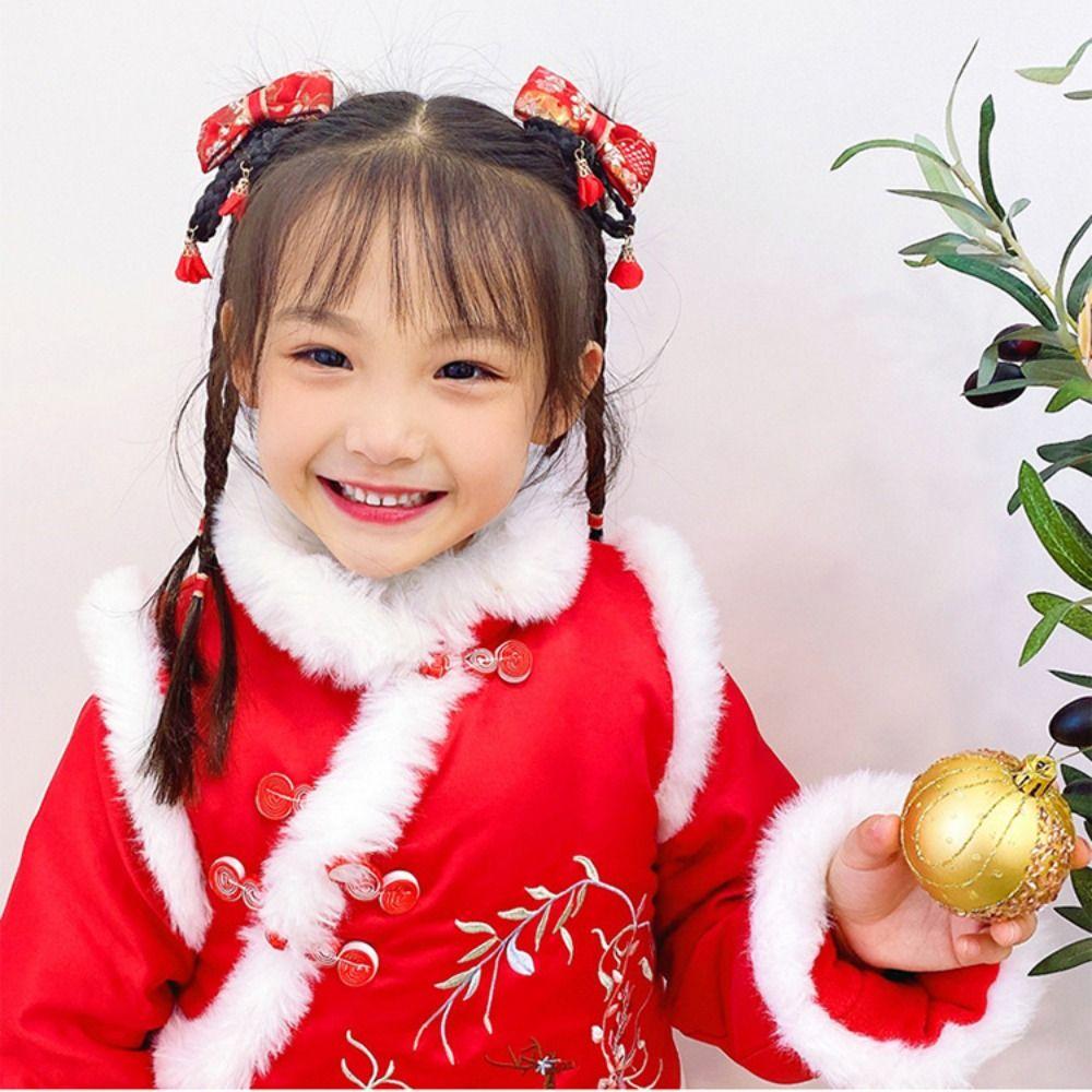 2 шт. кисточка новогодний головной убор китайский стиль красный парик коса шпилька детская заколка для волос